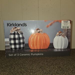 Kirklands Black, Orange, and White Ceramic Pumpkin Trio